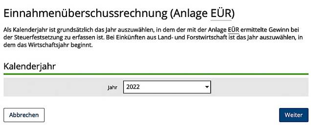 Die Anlage EÜR bei ELSTER Einnahmenüberschussrechnung EÜR bei ELSTER