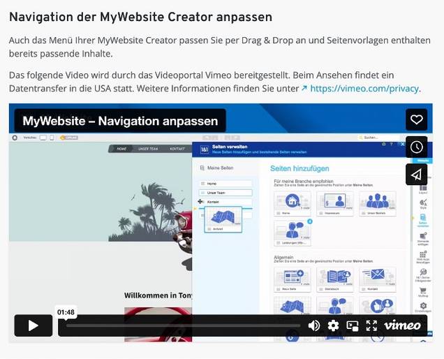 Der Homepage-Baukasten von IONOS bietet nützliche How-to-Videos für die Erstellung einer Website.
