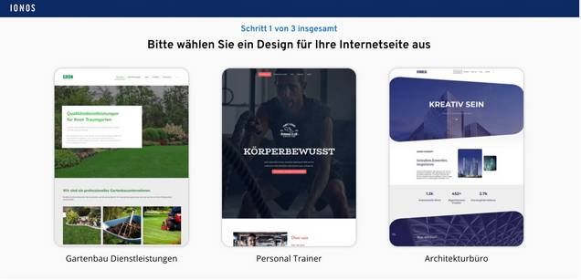 Der Homepage-Baukasten von IONOS bietet viele moderne und branchenspezifische Design-Vorlagen.