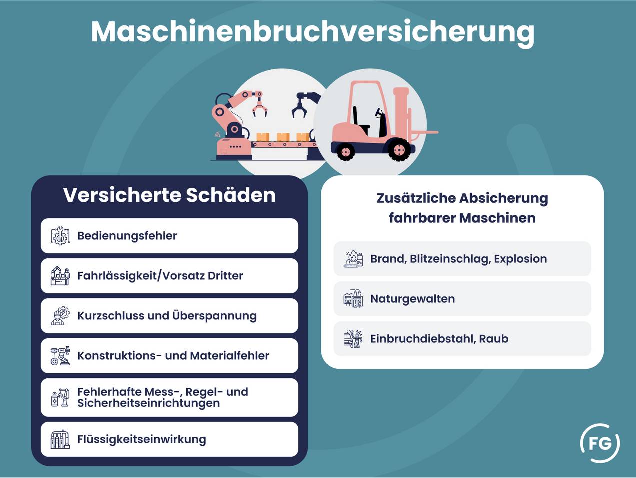 Die Maschinenbruchversicherung versichert Schäden an stationären Maschinen und fahrbaren Geräten.