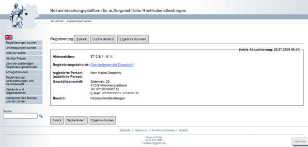 amtlliche Auskunft über seriöse Inkassounternehmen
