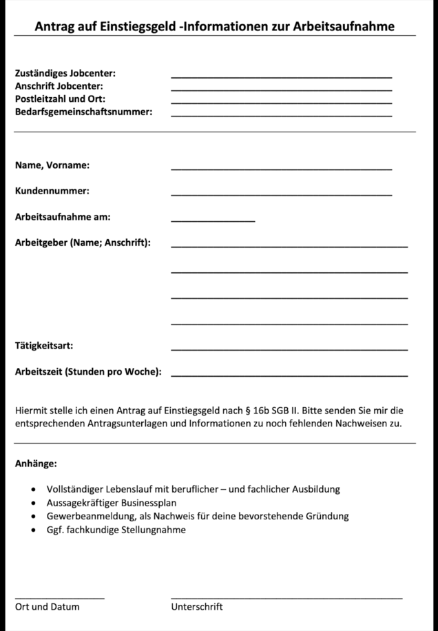 Antrag auf Einstiegsgeld: Mustervorlage und Checkliste Antrag auf Einstiegsgeld: Mustervorlage und Checkliste