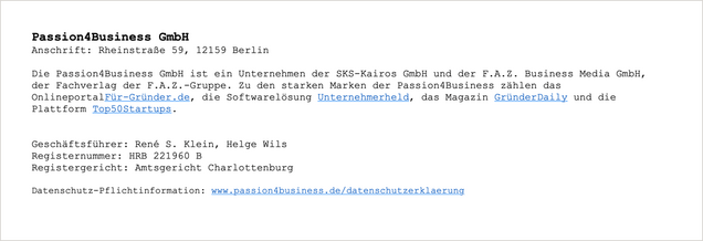 Beispiel: E-Mail Impressum Screenshot E-Mail Impressum