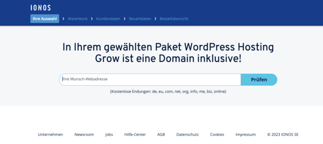 Beim Grow-Tarif von IONOS ist eine Domain inklusive.