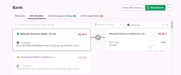 Je mehr Belege, desto mehr Spaß macht lexoffice lexoffice Test - Bankbuchungsmodul
