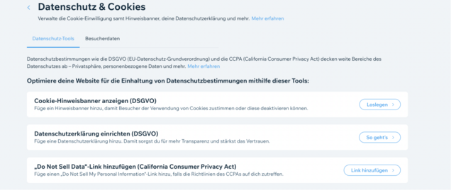 Vorschau: Datenschutz und Cookies Wix Vorschau: Datenschutz und Cookies Wix