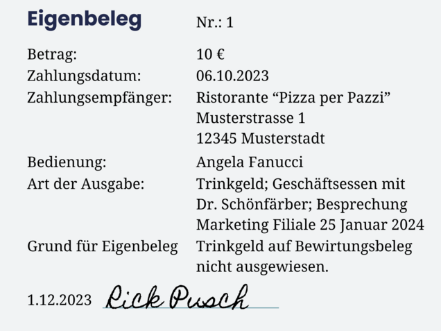 Warum 10 € dem Staat schenken? Eigenbeleg Beispiel