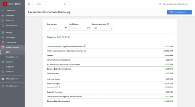 EÜR erstellt mit sevDesk EÜR erstellt mit Buchhaltungssoftware sevDesk