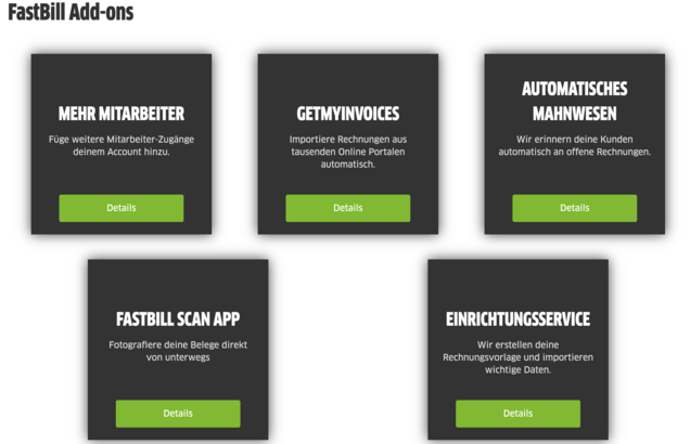 Add-ons: Zubuchbare Leistungen bei FastBill Add-ons: Zubuchbare Leistungen bei FastBill