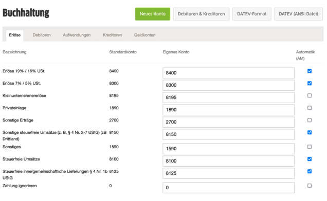 Buchhaltungsübersicht bei FastBill Buchhaltungsübersicht bei FastBill