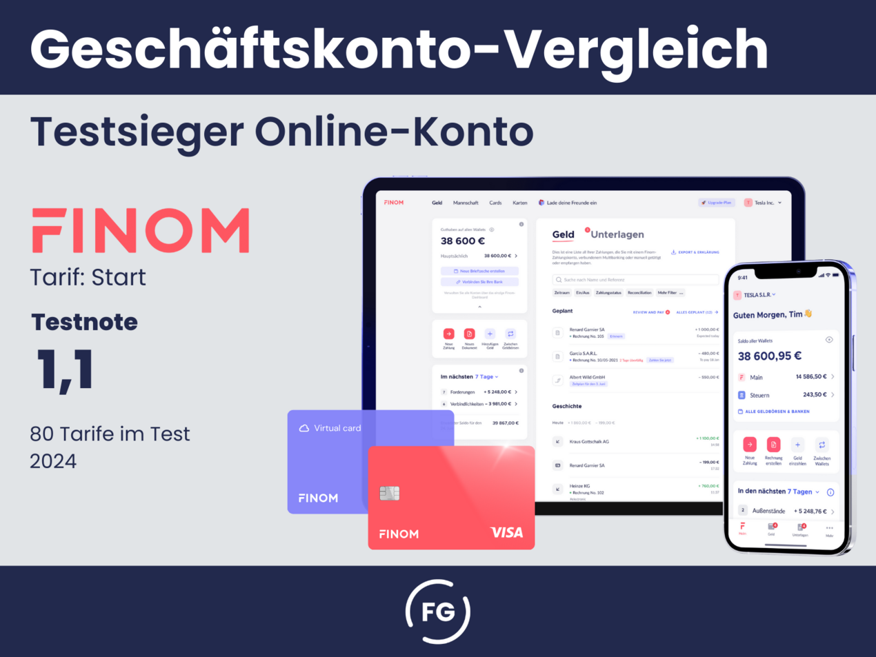 Finom ist mit dem Tarif Start Testsieger im Geschäftskonto-Vergleich in der Kategorie Online-Konto