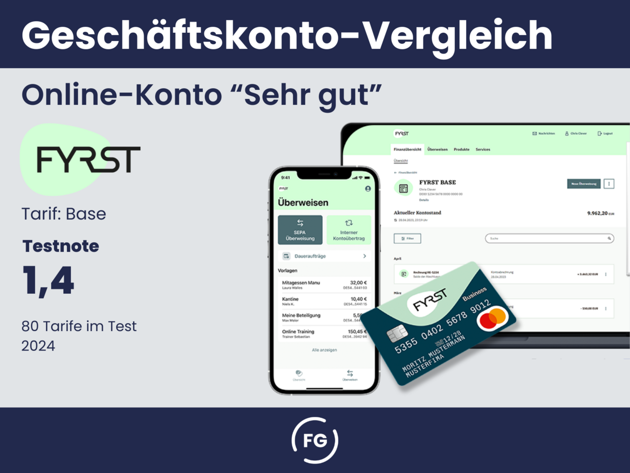 Sehr gutes Online-Konto von Fyrst mit dem Tarif Base, 3 Platz im Geschäftskonto-Vergleich
