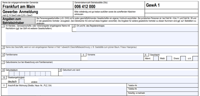 Gewerbeanmeldung Formular Gewerbeanmeldung Formular
