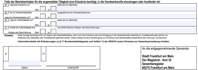 Gewerbe anmelden Formular Gewerbe anmelden Formular