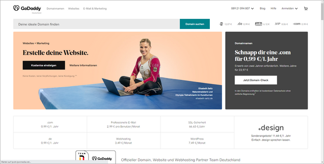 GoDaddy kostenlos Screenshot GoDaddy kostenlose Website