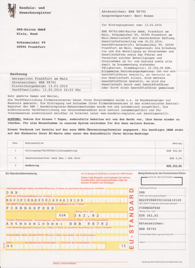 Handelsregister Abzocke