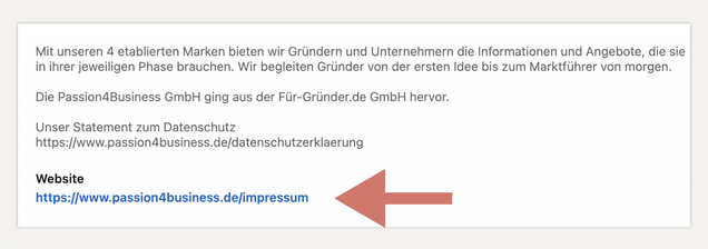 Beispiel-Impressum auf LinkedIn Beispiel-Impressum auf LinkedIn