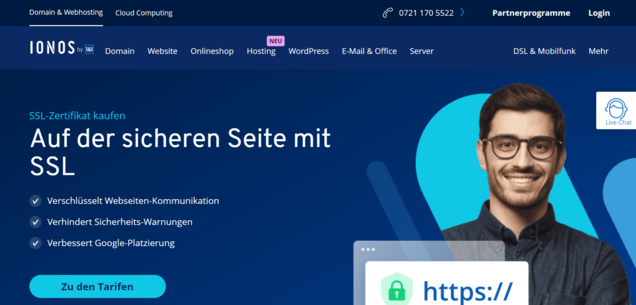 3 Tarife bei IONOS Screenshot IONOS SSL-Zertifikat
