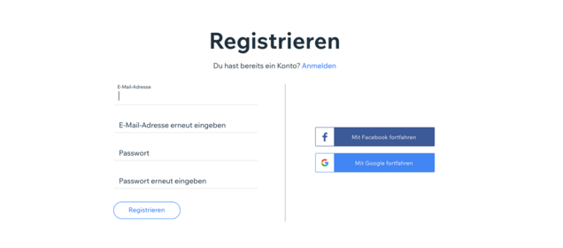 Vorschau: Registrierung Wix Vorschau: Registrierung Wix