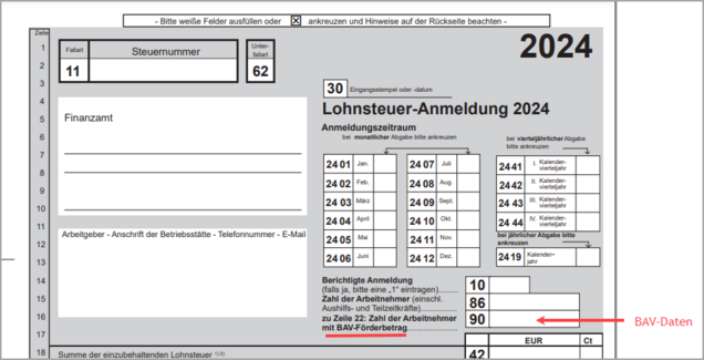 Lohnsteueranmeldung: BAV-Förderung eintragen