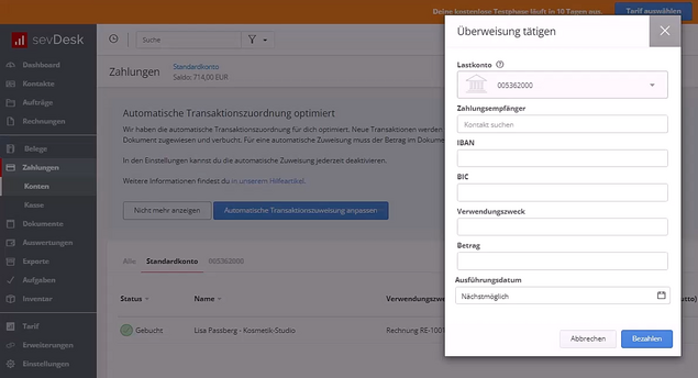 Onlinebanking Onlinebanking mit sevDesk