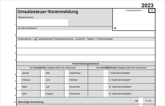 So sieht das UStVA-Formular aus Ausschnitt: ELSTER Formular für Umsatzsteuervoranmeldung