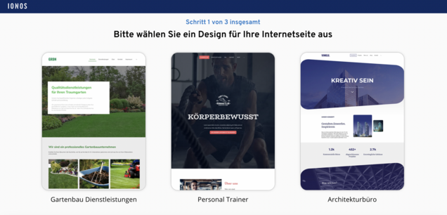 Der Web-Baukasten von Ionos bietet viele unterschiedliche Webdesign-Vorlagen für Webseiten an.