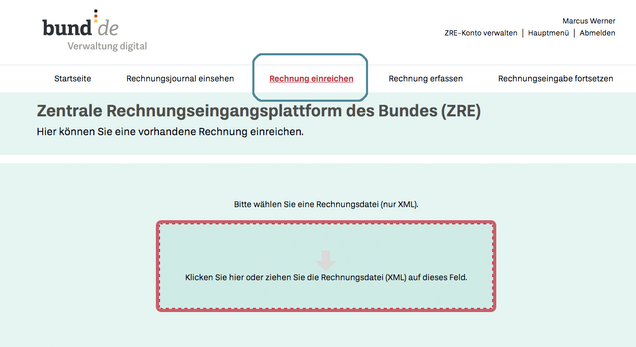 XRechnung bei ZRE hochladen